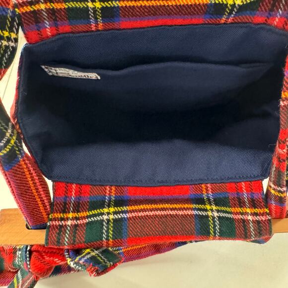 Vintage Smith's Bermuda Wood Handled Plaid Purse Red Tartan Fabric MCM - Picture 3 of 8